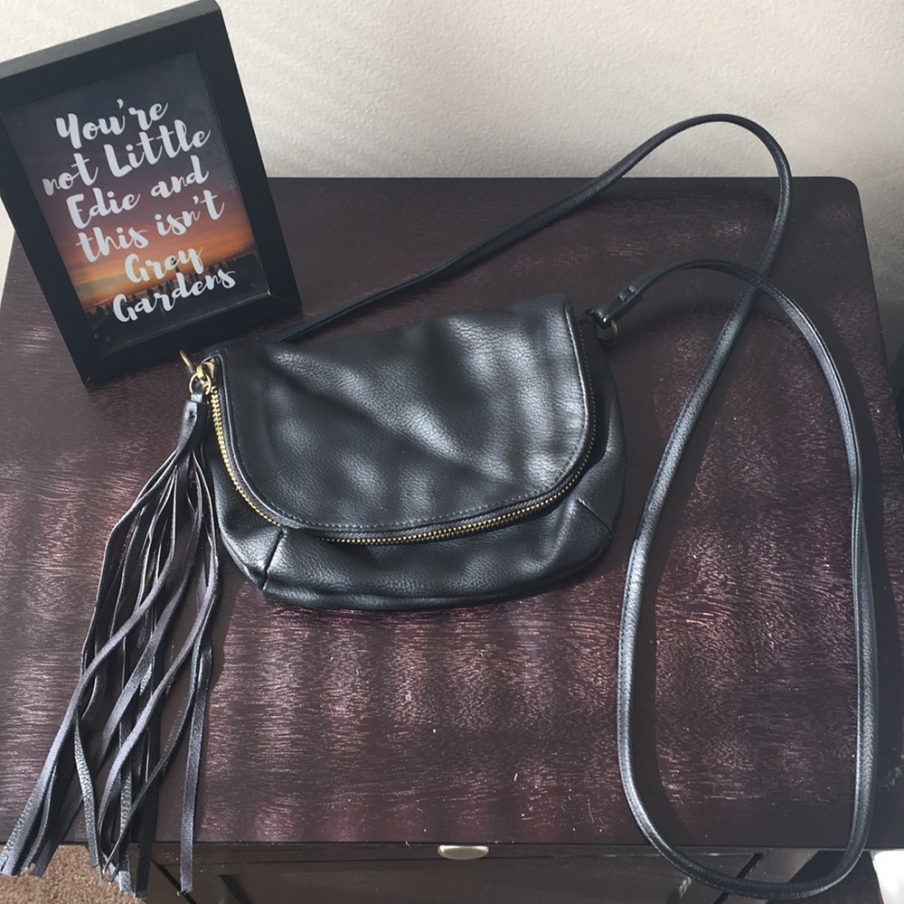 Black faux leather crossbody purse, small